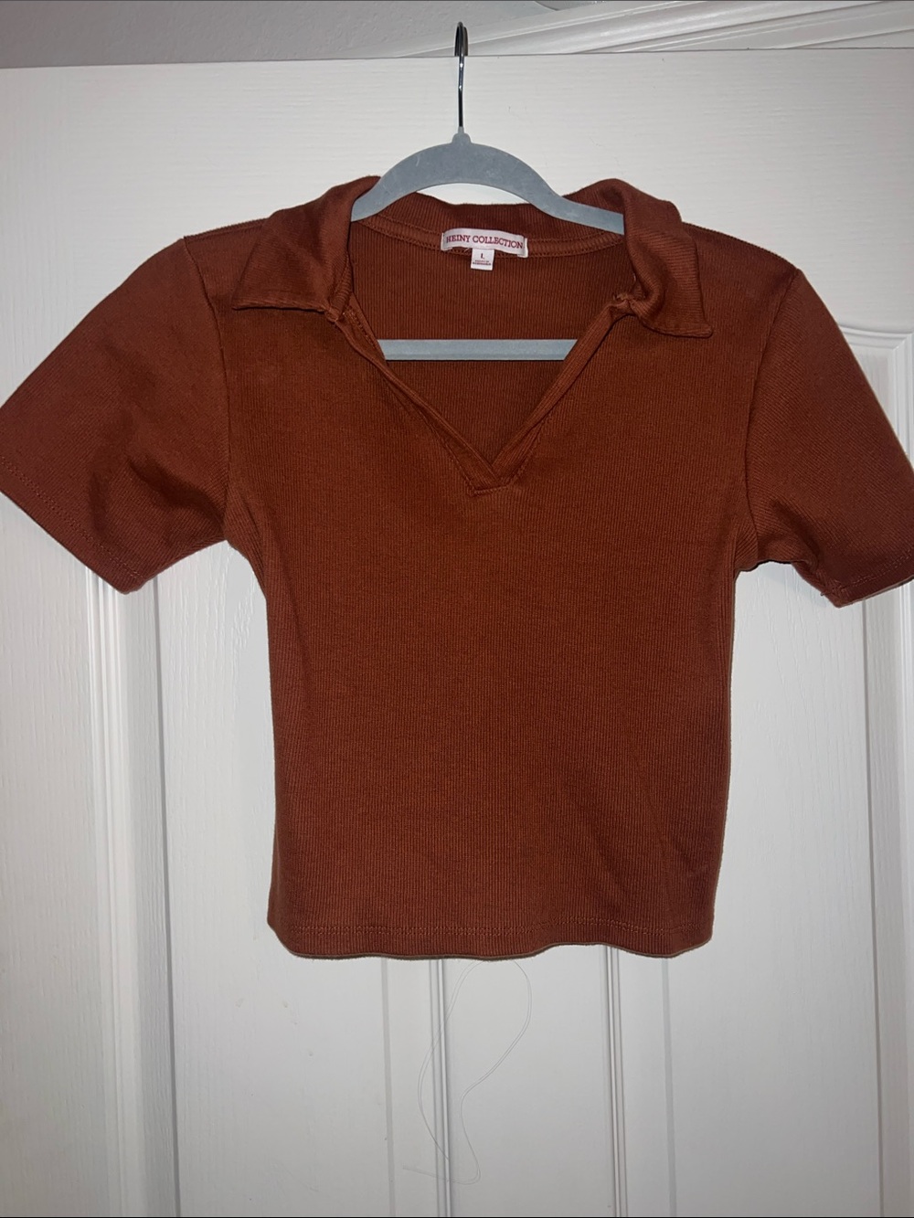 Rust Brown Orange Short-Sleeve  Crop Polo Top